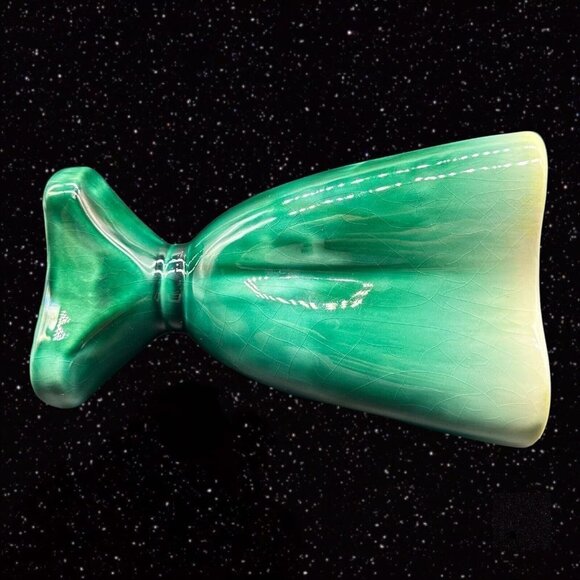 Vintage Early Pottery Vase Green Glaze Triangular Hand Made 7.25”T 4.5”W - Picture 8 of 16